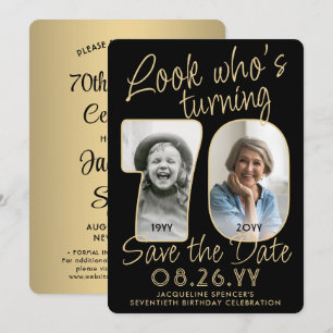 Kijk wie 70 is Zwart & Goud 2 Foto Verjaardagsfees Save The Date