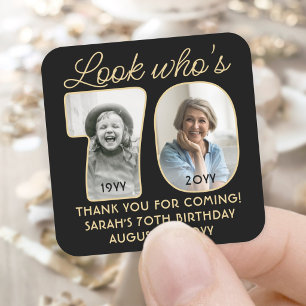 Kijk wie 70 is Zwarte & Gouden Verjaardagsfeest 2 Vierkante Sticker