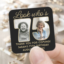 Kijk wie 75 is Verjaardagsfeest 2 foto zwart goud
