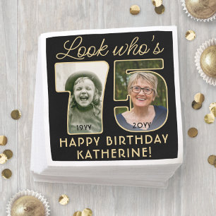 Kijk wie 75 is Zwarte & Gouden Verjaardag 2 Foto Servet