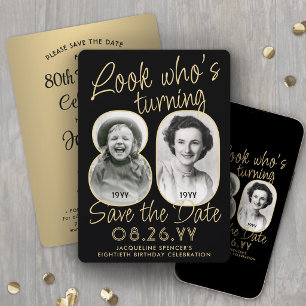 Kijk wie 80 is Zwart & Goud 2 Foto Verjaardagsfees Save The Date