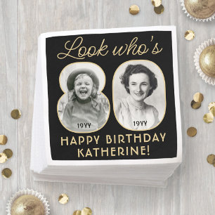 Kijk wie 80 is Zwart & Goud Verjaardag 2 Foto Servet
