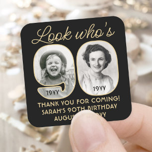 Kijk wie 90 is Zwarte & Gouden Verjaardagsfeest 2 Vierkante Sticker
