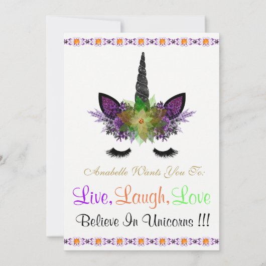 Kijk wie de uitnodiging voor Unicorn Halloween ver (Achterkant)