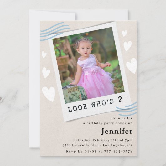 Kijk wie de uitnodigingen voor de tweede verjaarda (Voorkant)