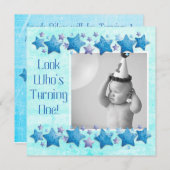 Kijk wie er 1 wordt, eerste verjaardagsuitnodiging kaart (Voorkant / Achterkant)