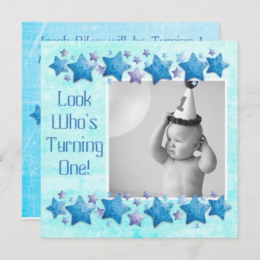 Kijk wie er 1 wordt, eerste verjaardagsuitnodiging kaart (Voorkant / Achterkant)