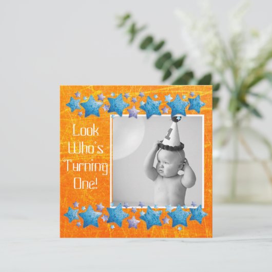 Kijk wie er 1 wordt, eerste verjaardagsuitnodiging kaart (Staand voorkant)