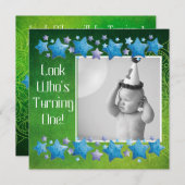 Kijk wie er 1 wordt, eerste verjaardagsuitnodiging kaart (Voorkant / Achterkant)