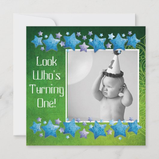 Kijk wie er 1 wordt, eerste verjaardagsuitnodiging kaart (Voorkant)
