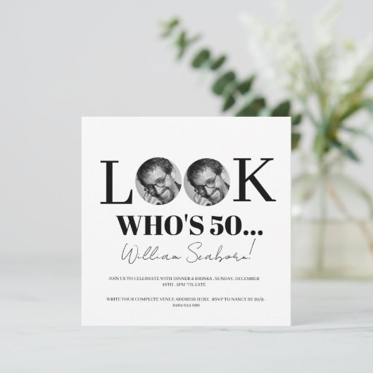 Kijk wie er 50, 50ste keer wordt uitgenodigd met f kaart (Staand voorkant)