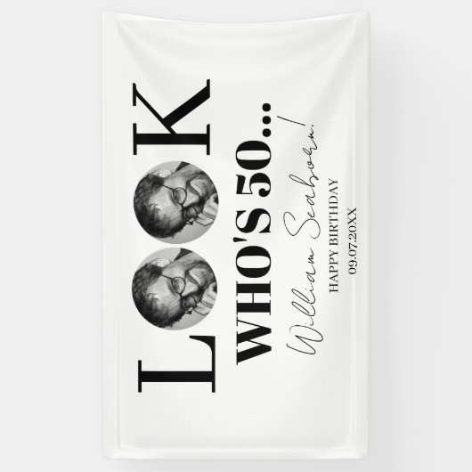 Kijk wie er 50, 50ste keer wordt uitgenodigd met f spandoek (Verticaal)