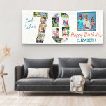Kijk wie er 70 is Foto Collage 70th Birthday Party Spandoek<br><div class="desc">De 70e verjaardagsbanner van de douane die u met een naam en enkele van uw favoriete foto's kunt personaliseren. Het fotomalplaatje toont uw afbeeldingen in een fotocollage die aantal 70 evenals één hoofdvierkant afbeelding vormt. Het ontwerp luidt: "Kijk eens wie er 70 is...  Happy Birthday [jouw naam]".</div>