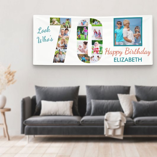 Kijk wie er 70 is Foto Collage 70th Birthday Party Spandoek