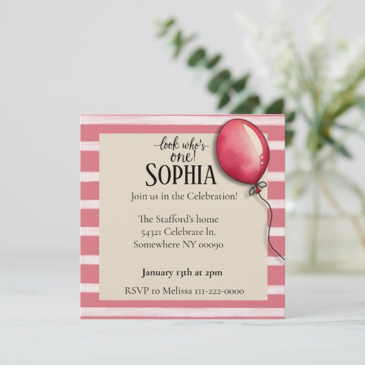 Kijk wie er één verjaardag is Uitnodiging (Staand voorkant)