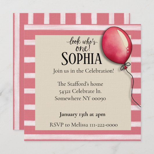 Kijk wie er één verjaardag is Uitnodiging (Voorkant / Achterkant)