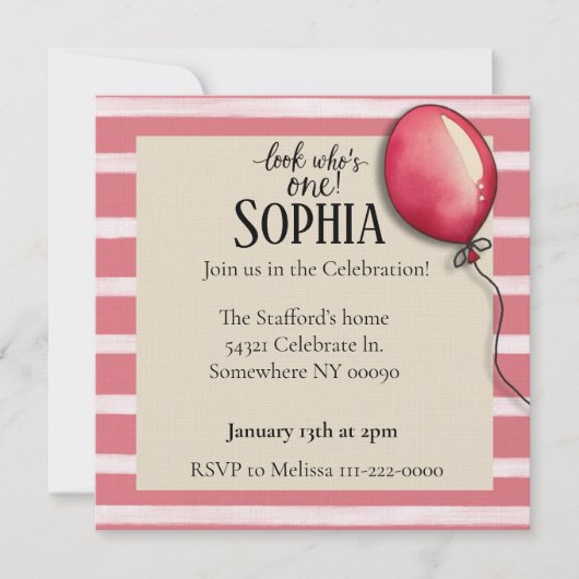 Kijk wie er één verjaardag is Uitnodiging (Voorkant)