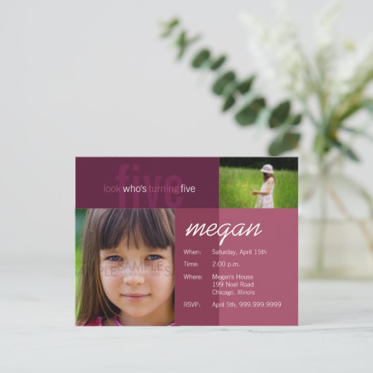 kijk wie er vijf wordt · Verjaardagsuitnodiging Uitnodiging Briefkaart (Staand voorkant)