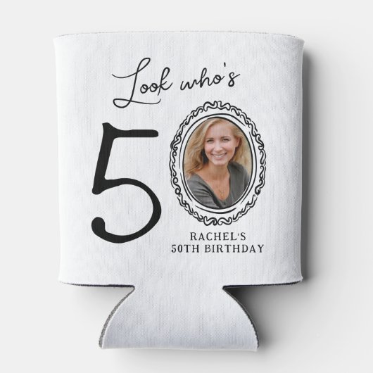 Kijk wie er vijftig is Foto 50e verjaardag Blikjeskoeler (Achterkant)