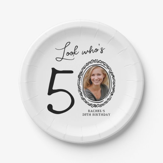 Kijk wie er vijftig is Foto 50e verjaardag Papieren Bordje (Voorkant)