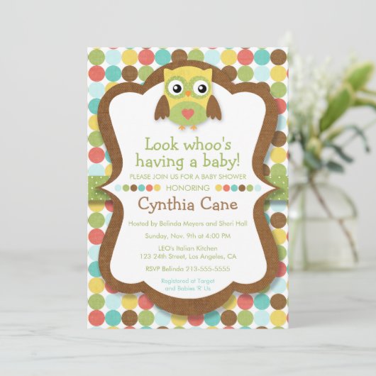 Kijk wie heeft een Baby - Uil Baby shower Unisex Kaart (Staand voorkant)