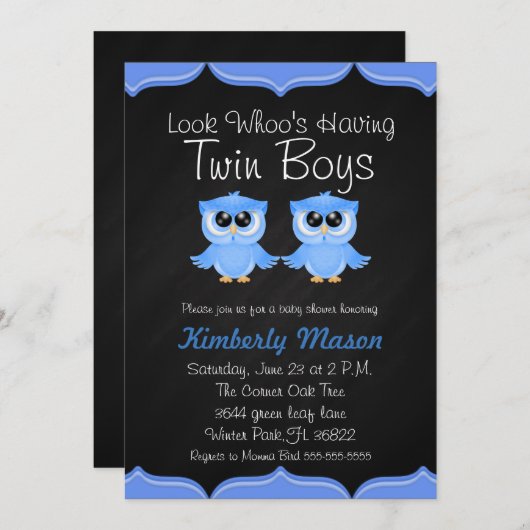 Kijk wie heeft Twin Boys Baby shower Uitnodigen Kaart (Voorkant / Achterkant)