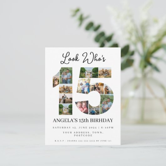 kijk wie is 15 Foto Collage quinceaneras tiener Kaart (Staand voorkant)