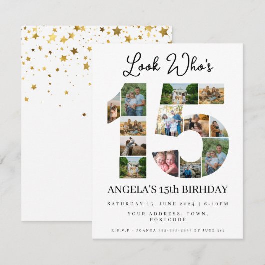 kijk wie is 15 Foto Collage quinceaneras tiener Kaart (Voorkant / Achterkant)
