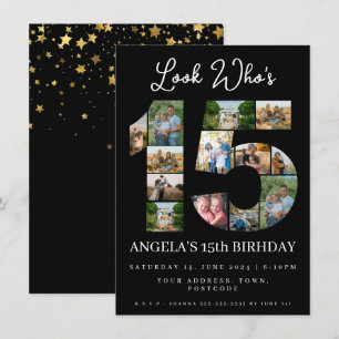 kijk wie is 15 Foto Collage tiener verjaardag Kaart