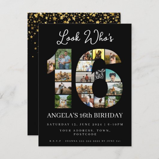 kijk wie is 16 lieve zestien verjaardag Foto uitno Uitnodiging Briefkaart (Voorkant / Achterkant)
