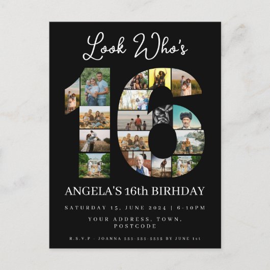 kijk wie is 16 lieve zestien verjaardag Foto uitno Uitnodiging Briefkaart (Voorkant)