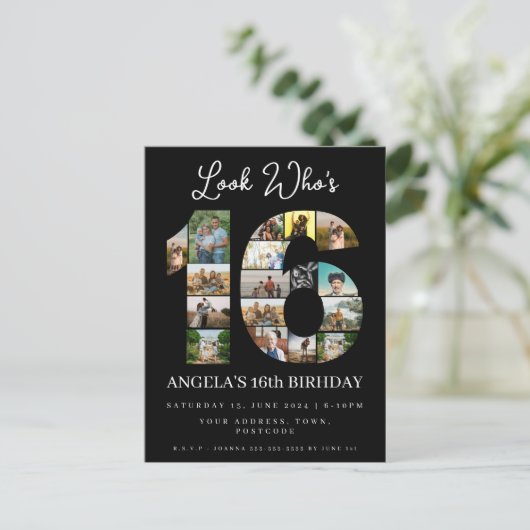 kijk wie is 16 lieve zestien verjaardag Foto uitno Uitnodiging Briefkaart (Staand voorkant)