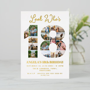 kijk wie is 18 Foto Collage tiener verjaardag Folie Uitnodiging