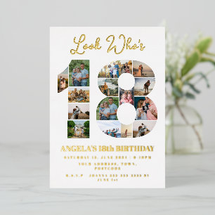 kijk wie is 18 Foto Collage tiener verjaardag Folie Uitnodiging