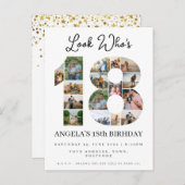 kijk wie is 18  Photo Collage teken Uitnodiging Briefkaart (Voorkant / Achterkant)