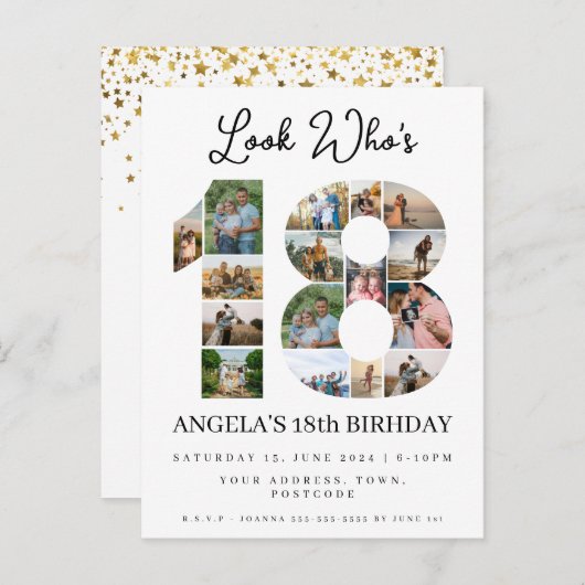 kijk wie is 18 Photo Collage teken Uitnodiging Briefkaart (Voorkant / Achterkant)