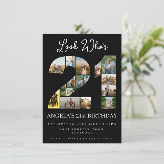 kijk wie is 21 Foto Collage teken 21e verjaardag Kaart (Staand voorkant)