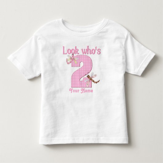 Kijk wie is 2 meisjes verjaardag libel t-shirt (Voorkant)