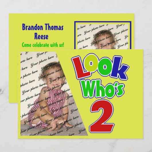 Kijk Wie is 2 / Verjaardag Kaart (Voorkant / Achterkant)