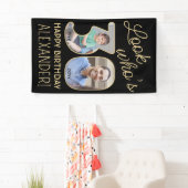 Kijk wie is 30 Zwart & Goud 2 Foto Verjaardagsfees Spandoek