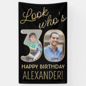 Kijk wie is 30 Zwart & Goud 2 Foto Verjaardagsfees Spandoek