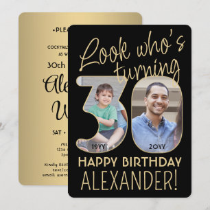 Kijk Wie is 30 Zwart & Goud Verjaardagsfeest 2 Fot Kaart