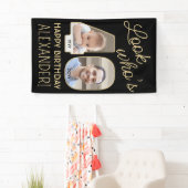 Kijk wie is 40 Zwart & Goud 2 Foto Verjaardagsfees Spandoek (Insitu)