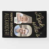 Kijk wie is 40 Zwart & Goud 2 Foto Verjaardagsfees Spandoek (Horizontaal)