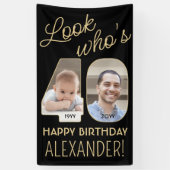 Kijk wie is 40 Zwart & Goud 2 Foto Verjaardagsfees Spandoek (Verticaal)