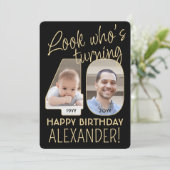 Kijk Wie is 40 Zwart & Goud Verjaardagsfeest 2 Fot Kaart (Staand voorkant)