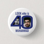 Kijk wie is 40ste verjaardag 2 foto's blauw feest ronde button 3,2 cm (Voorkant)