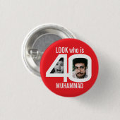 Kijk wie is 40ste verjaardag 2 foto's rood feest ronde button 3,2 cm (Voorkant /achterkant)