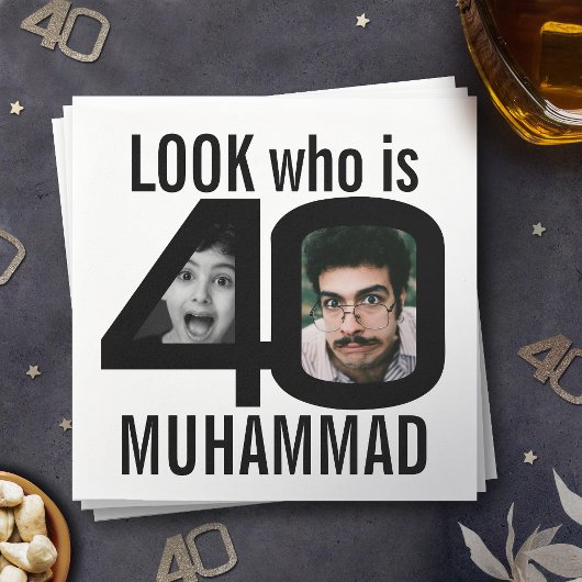 Kijk wie is 40ste verjaardag 2 foto's zwart feest servet