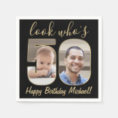 Kijk wie is 50 Zwart & Goud 2 Foto Gelukkige Verja Servet (Voorkant)